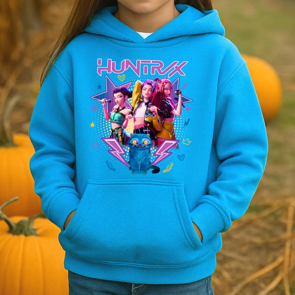 Youth K-Pop Demon Hunters Hooded Sweatshirt - Neon Blue