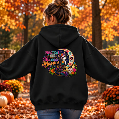 Adult Dia de los Muertos PracTICAl Cats Hoodie with Back Design #2