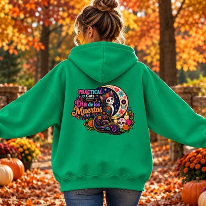 Adult Dia de los Muertos PracTICAl Cats Hoodie with Back Design #2