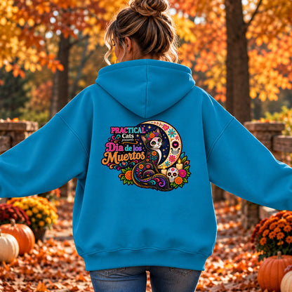 Adult Dia de los Muertos PracTICAl Cats Hoodie with Back Design #2