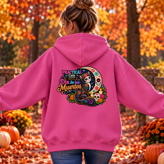 Adult Dia de los Muertos PracTICAl Cats Zip-up Hooded Sweatshirt #2