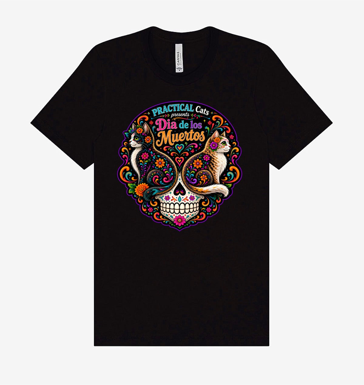 Adult Dia de los Muertos PracTICAl Cats T-Shirt #1
