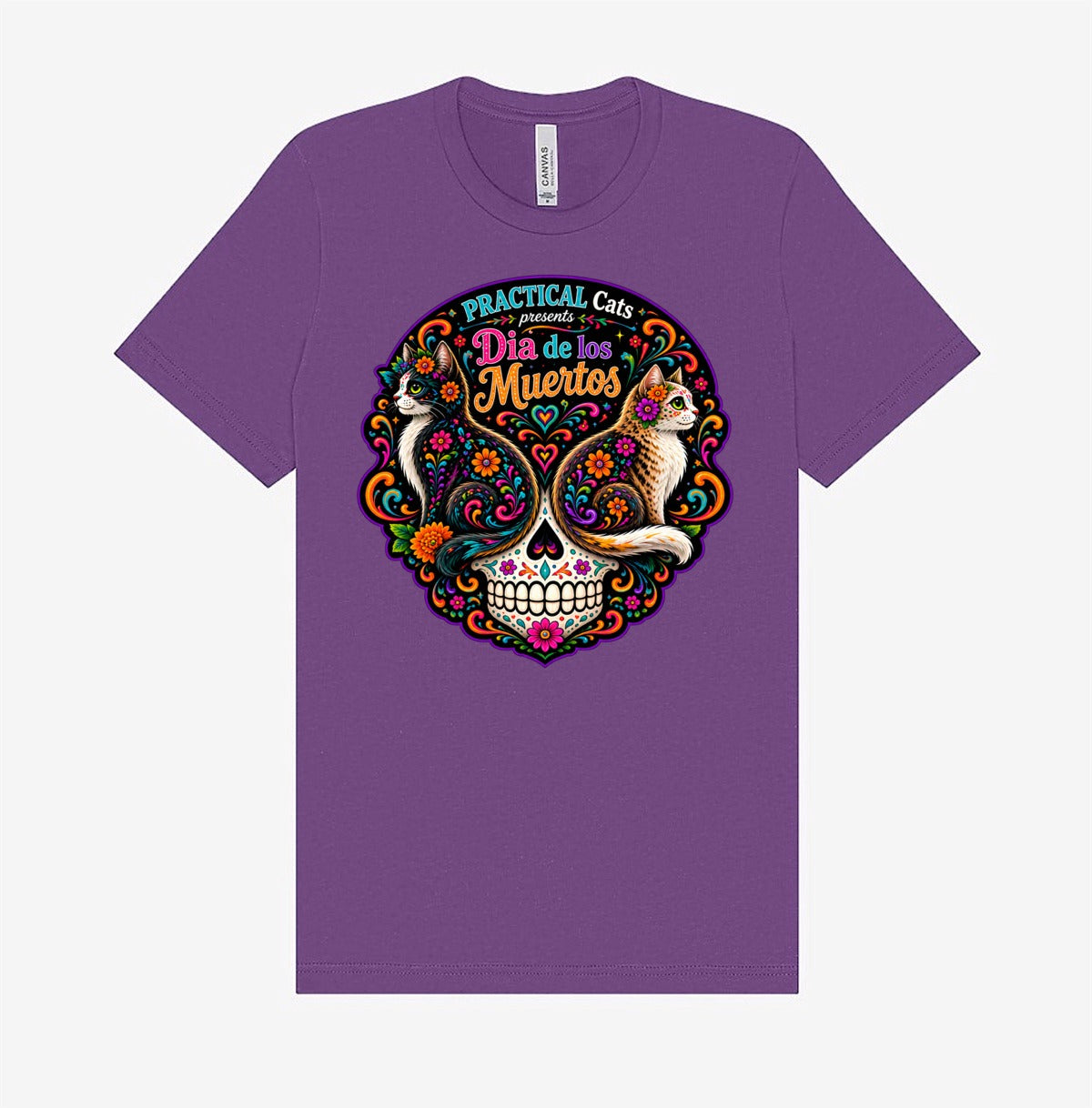 Adult Dia de los Muertos PracTICAl Cats T-Shirt #1