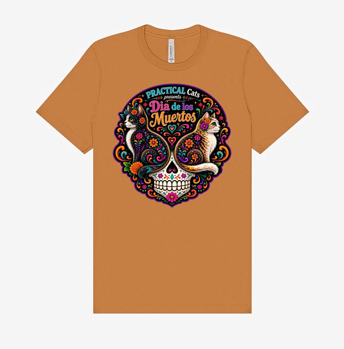 Adult Dia de los Muertos PracTICAl Cats T-Shirt #1