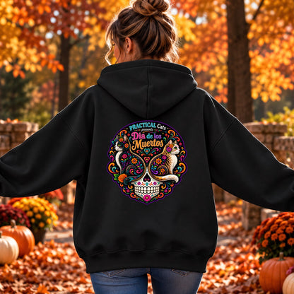 Adult Dia de los Muertos PracTICAl Cats Zip-up Hooded Sweatshirt #1