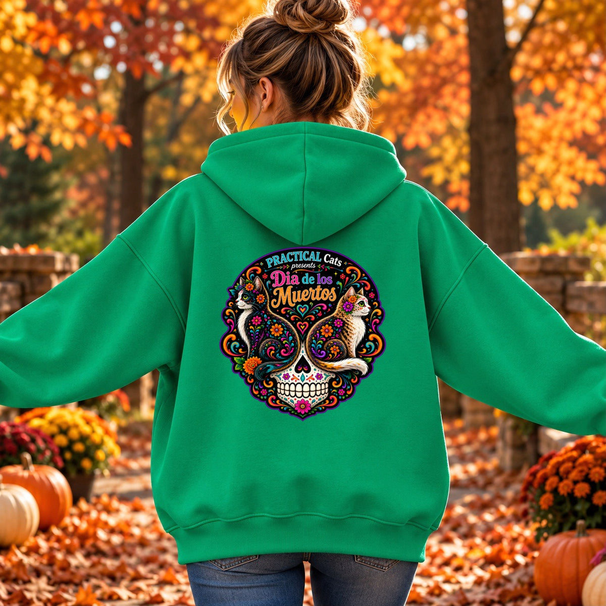 Adult Dia de los Muertos PracTICAl Cats Zip-up Hooded Sweatshirt #1