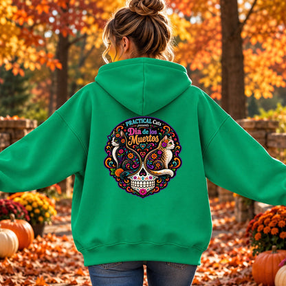Adult Dia de los Muertos PracTICAl Cats Zip-up Hooded Sweatshirt #1
