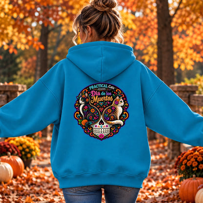 Adult Dia de los Muertos PracTICAl Cats Zip-up Hooded Sweatshirt #1
