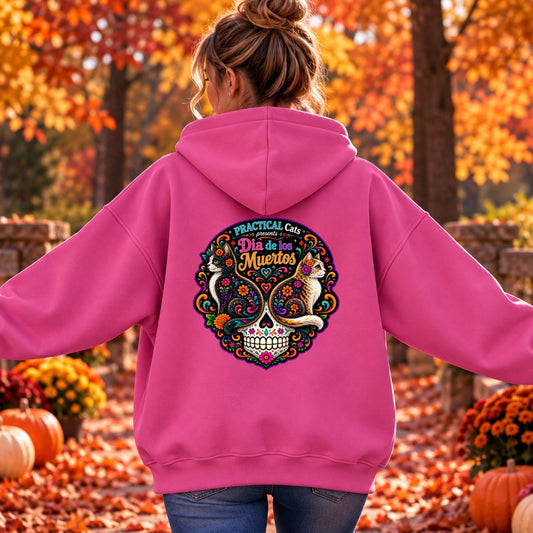 Adult Dia de los Muertos PracTICAl Cats Zip-up Hooded Sweatshirt #1