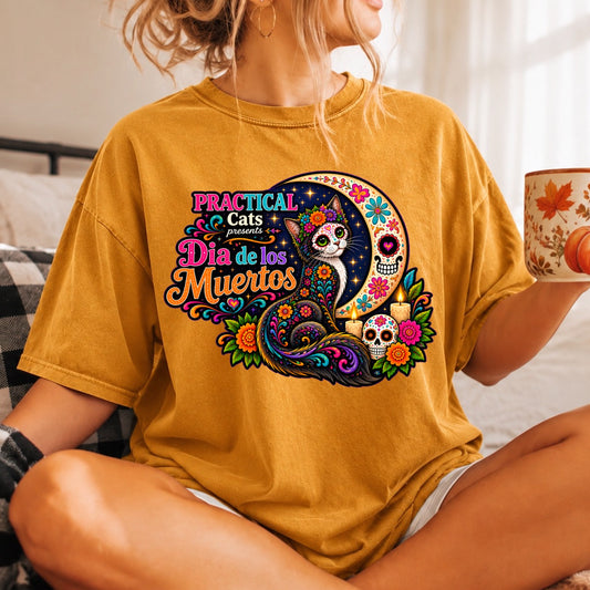 Adult Dia de los Muertos PracTICAl Cats T-Shirt #2