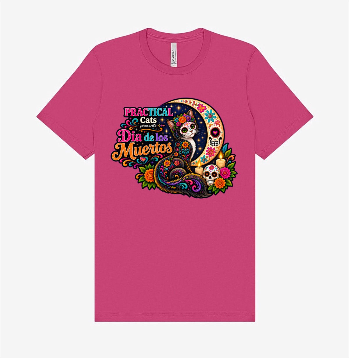 Adult Dia de los Muertos PracTICAl Cats T-Shirt #2
