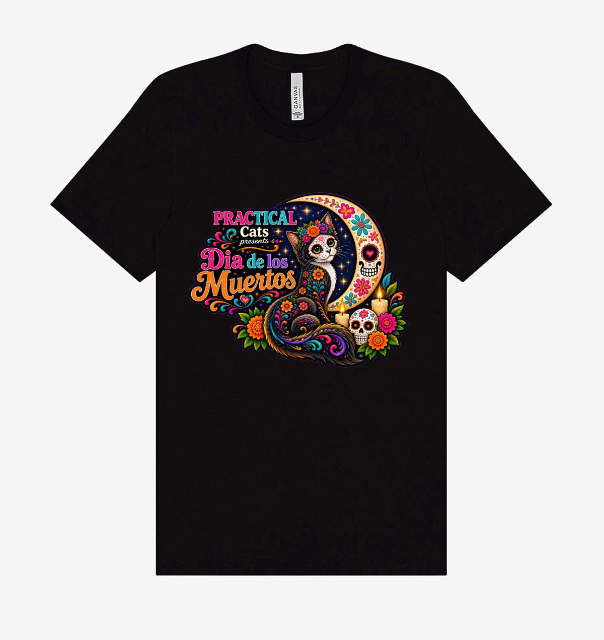 Adult Dia de los Muertos PracTICAl Cats T-Shirt #2