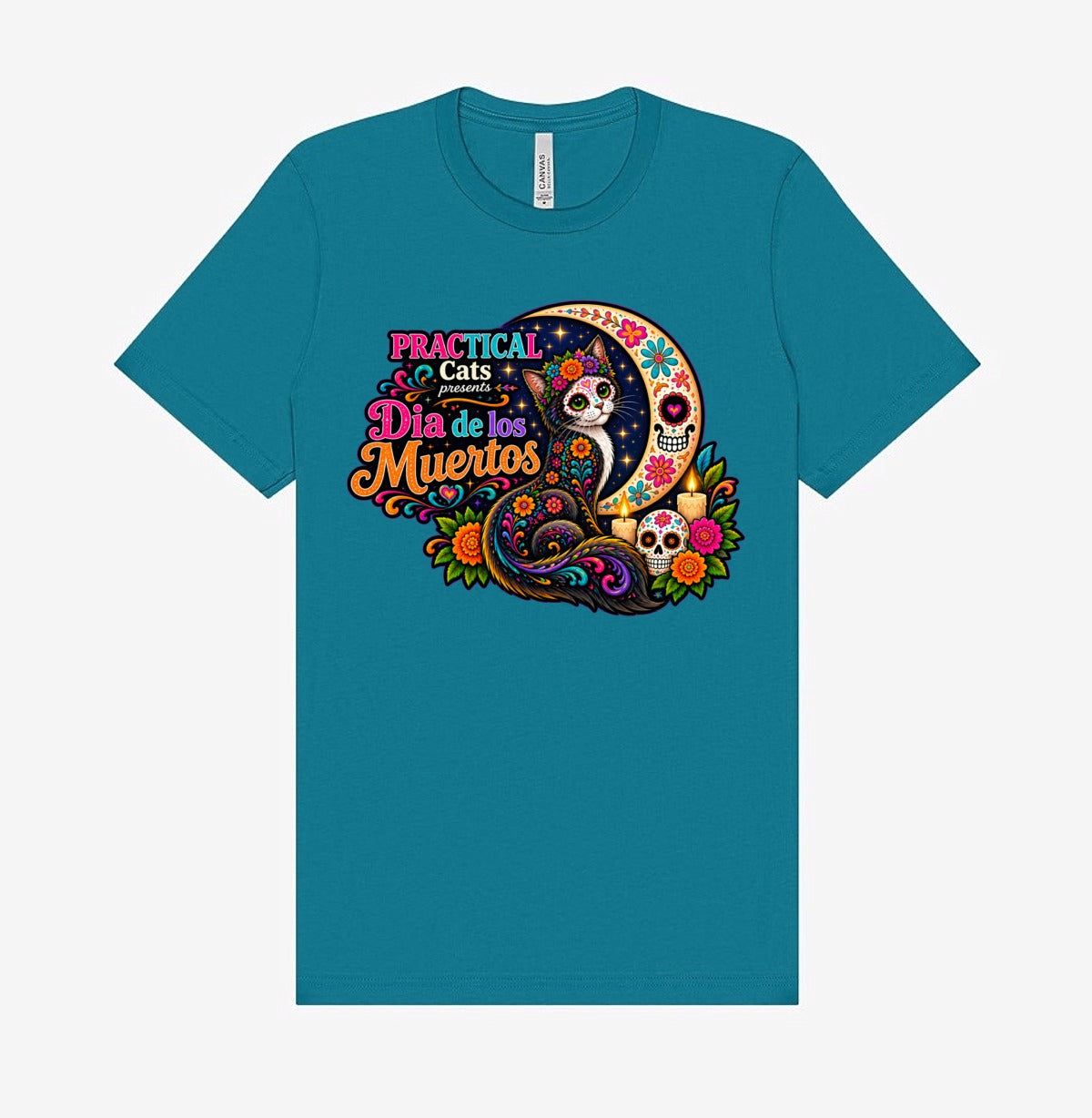 Adult Dia de los Muertos PracTICAl Cats T-Shirt #2