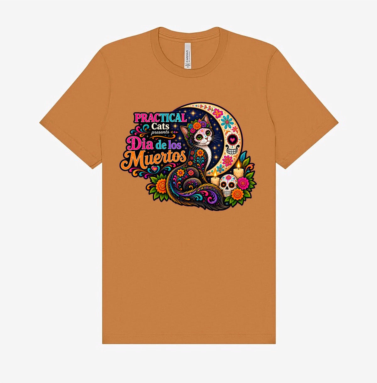 Adult Dia de los Muertos PracTICAl Cats T-Shirt #2