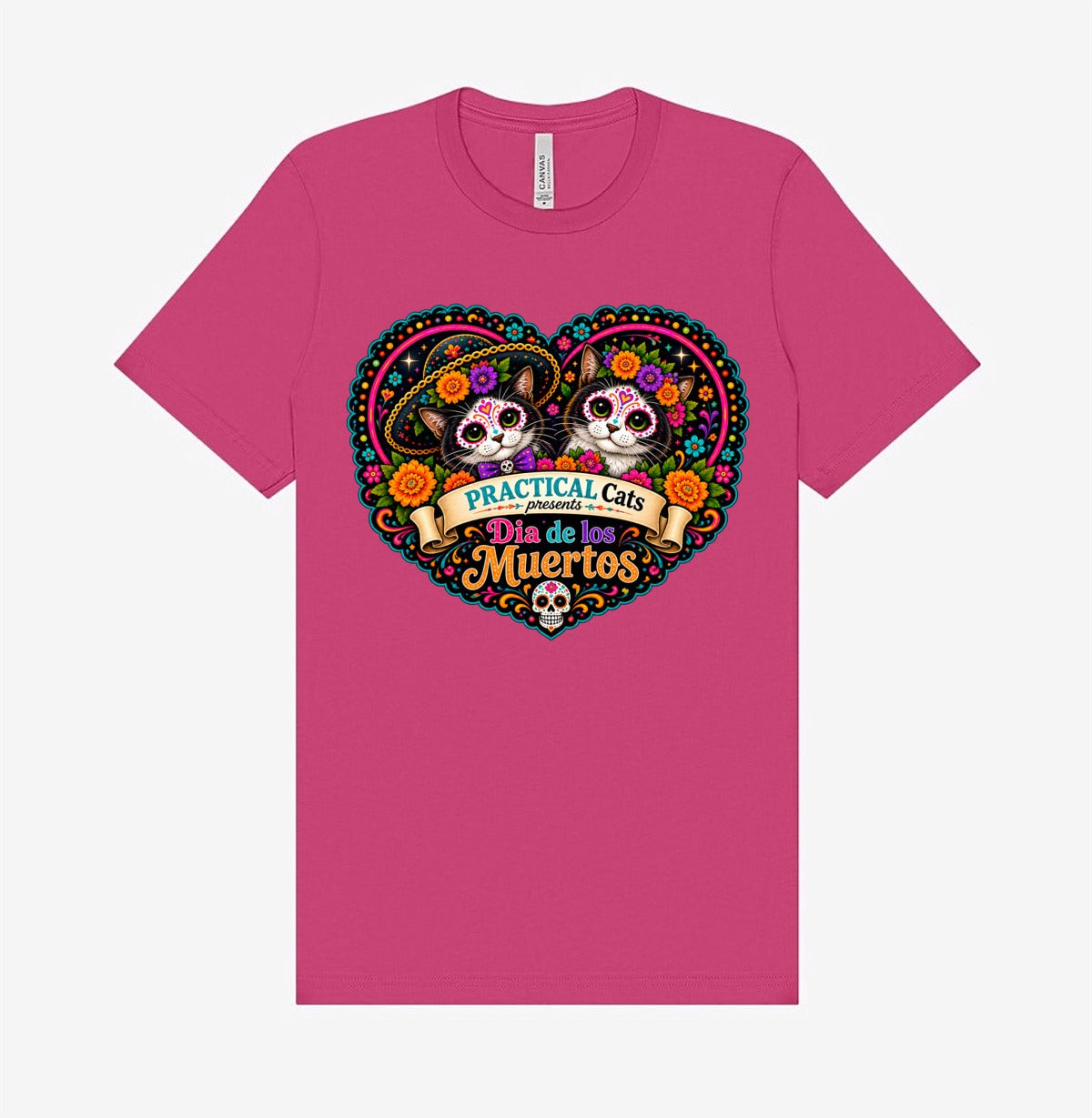 Adult Dia de los Muertos PracTICAl Cats T-Shirt #3