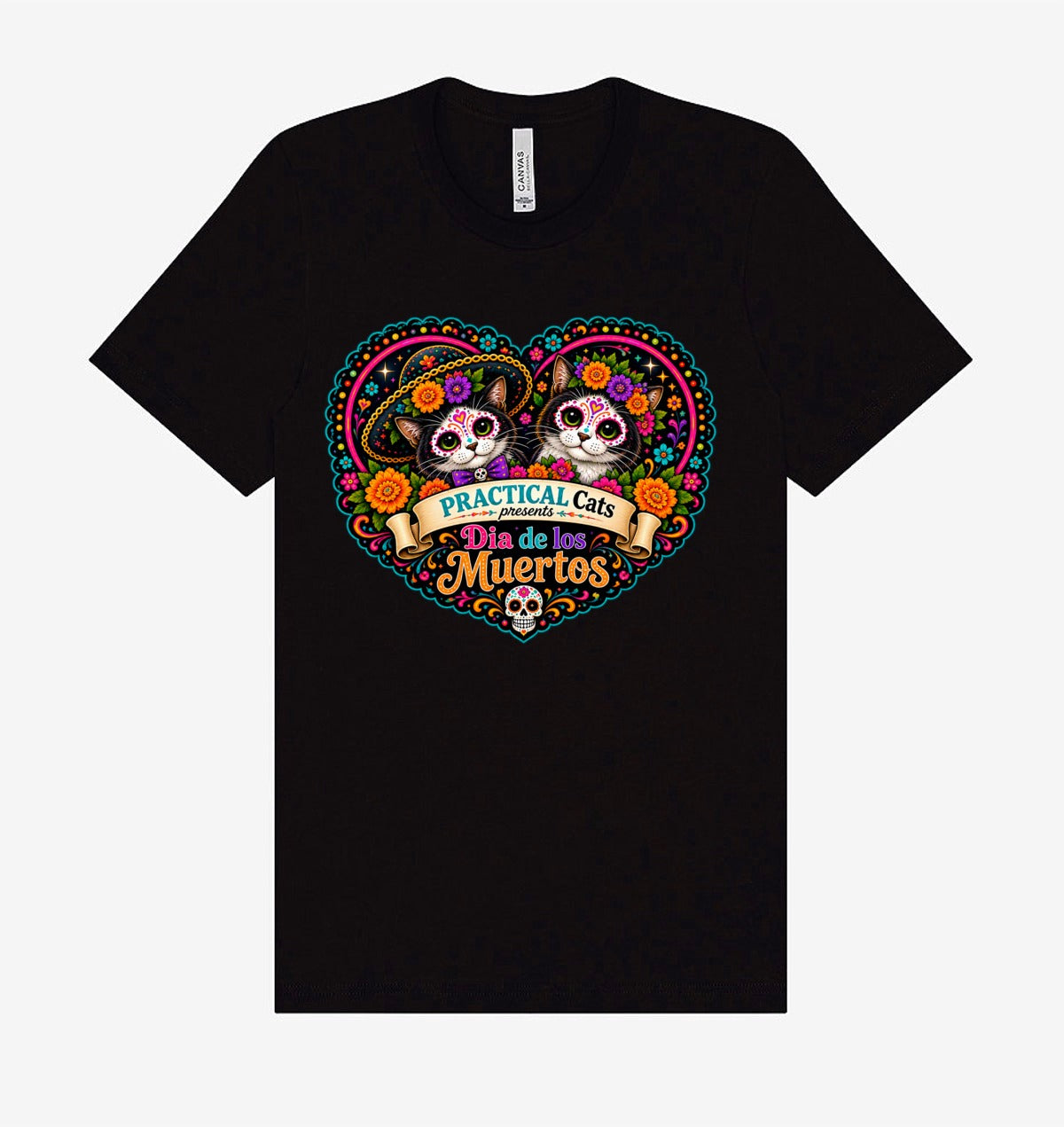 Adult Dia de los Muertos PracTICAl Cats T-Shirt #3