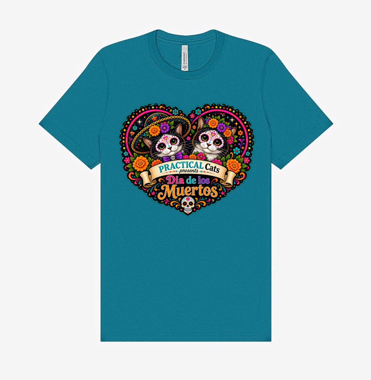 Adult Dia de los Muertos PracTICAl Cats T-Shirt #3