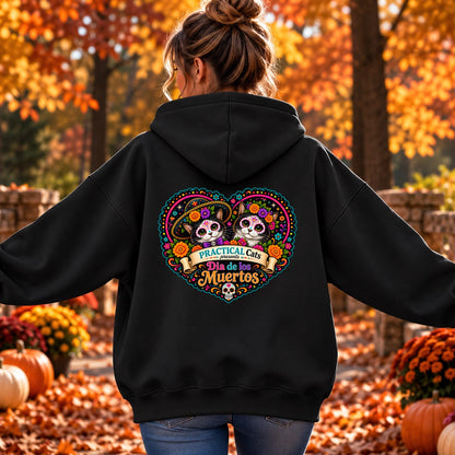 Adult Dia de los Muertos PracTICAl Cats Hoodie with Back Design #3
