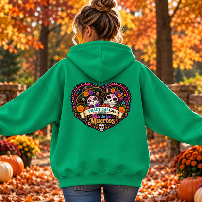 Adult Dia de los Muertos PracTICAl Cats Zip-up Hooded Sweatshirt #3