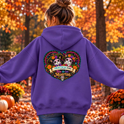 Adult Dia de los Muertos PracTICAl Cats Hoodie with Back Design #3