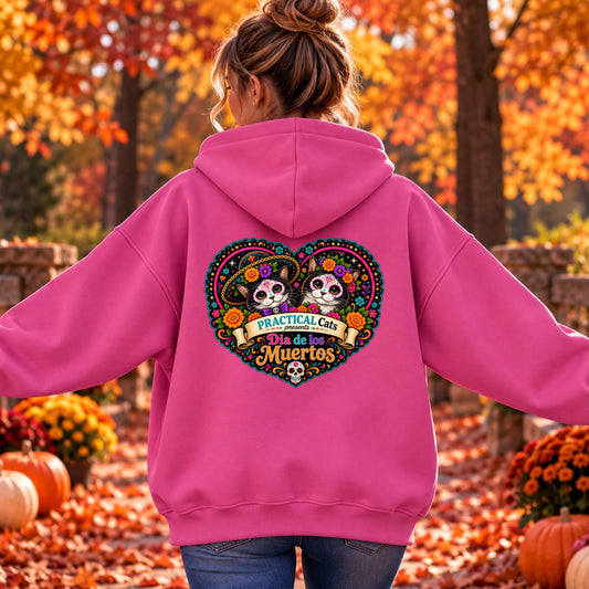 Adult Dia de los Muertos PracTICAl Cats Zip-up Hooded Sweatshirt #3