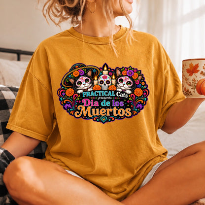 Adult Dia de los Muertos PracTICAl Cats T-Shirt #4