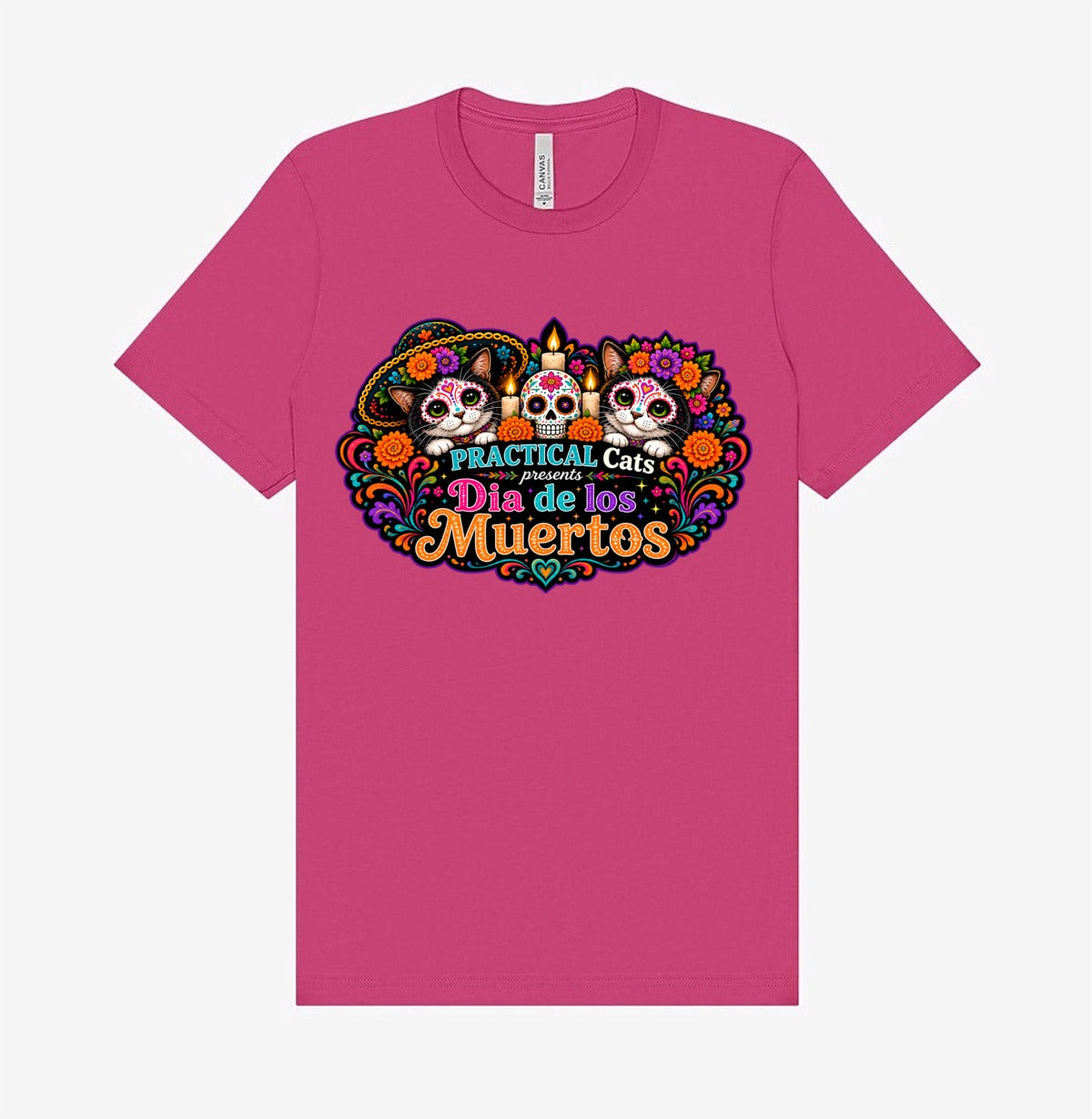 Adult Dia de los Muertos PracTICAl Cats T-Shirt #4