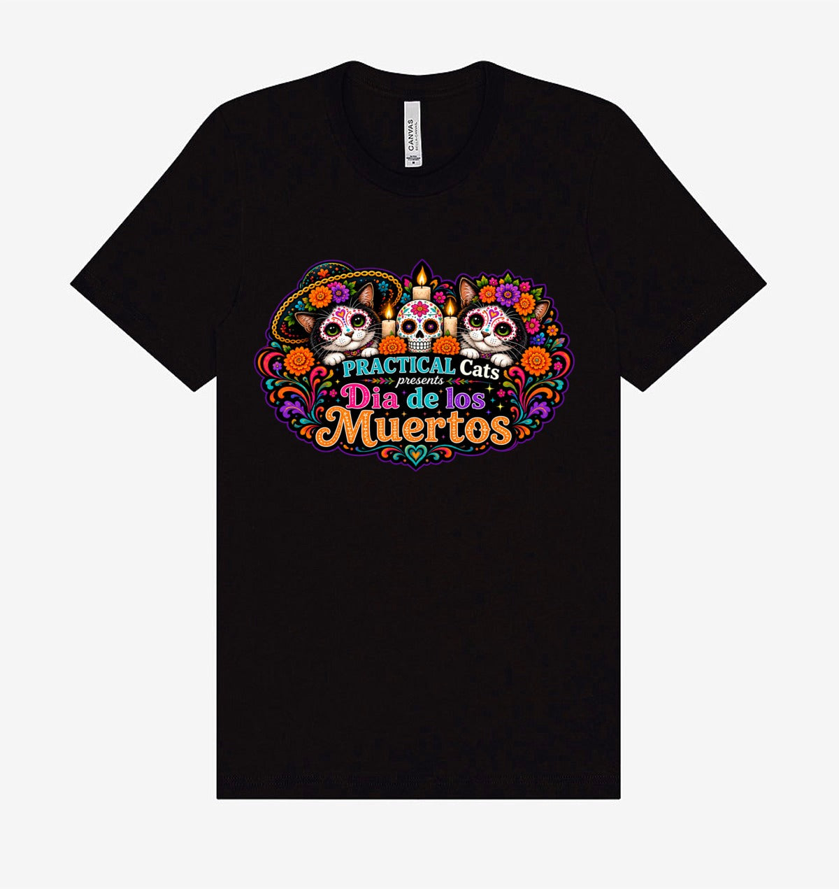 Adult Dia de los Muertos PracTICAl Cats T-Shirt #4