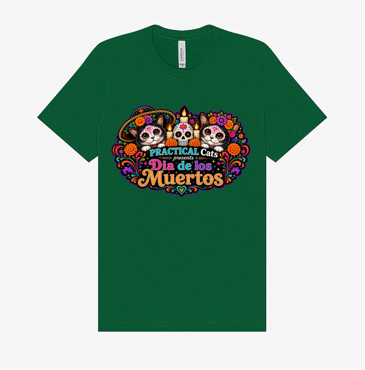 Adult Dia de los Muertos PracTICAl Cats T-Shirt #4