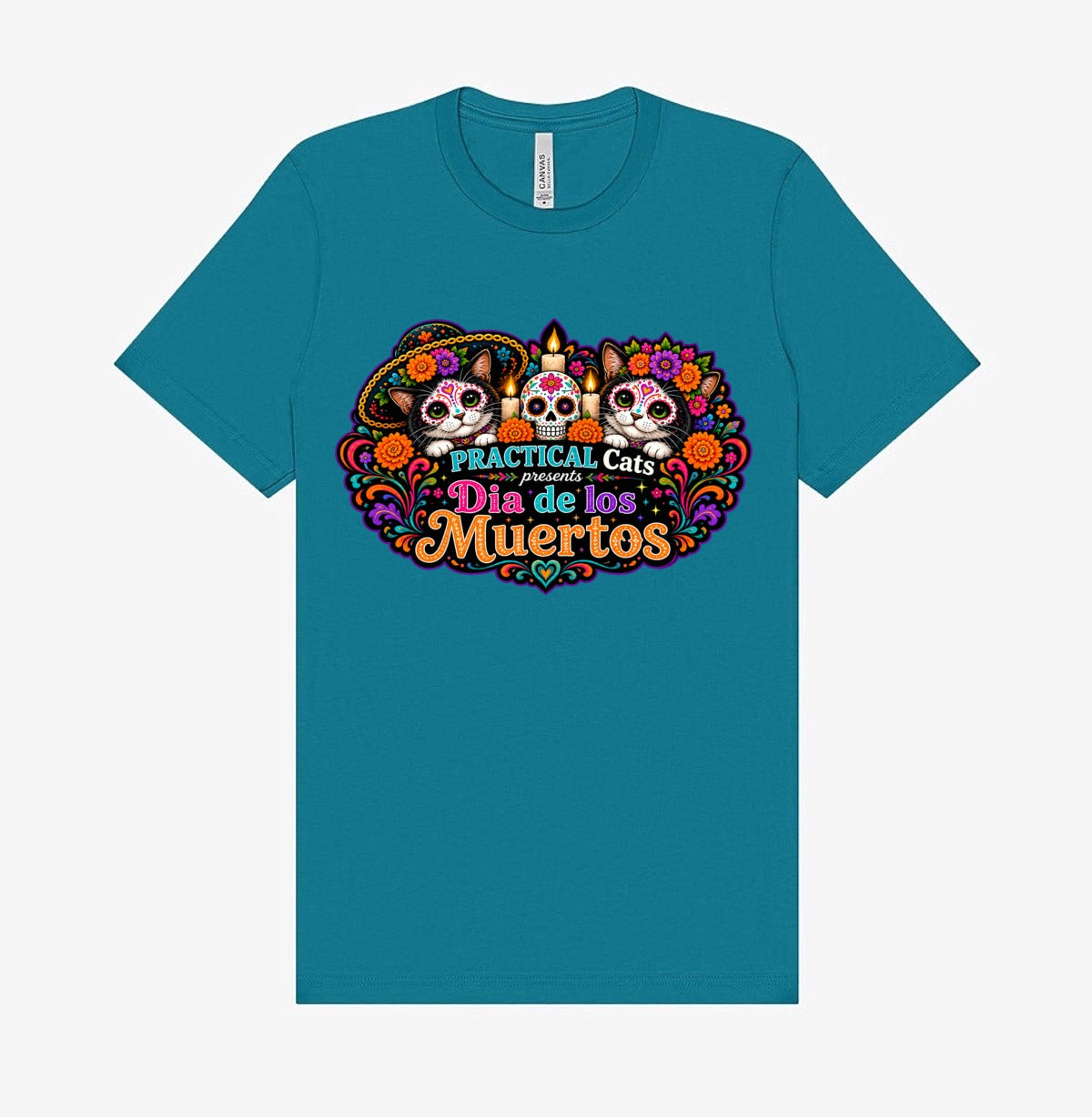 Adult Dia de los Muertos PracTICAl Cats T-Shirt #4