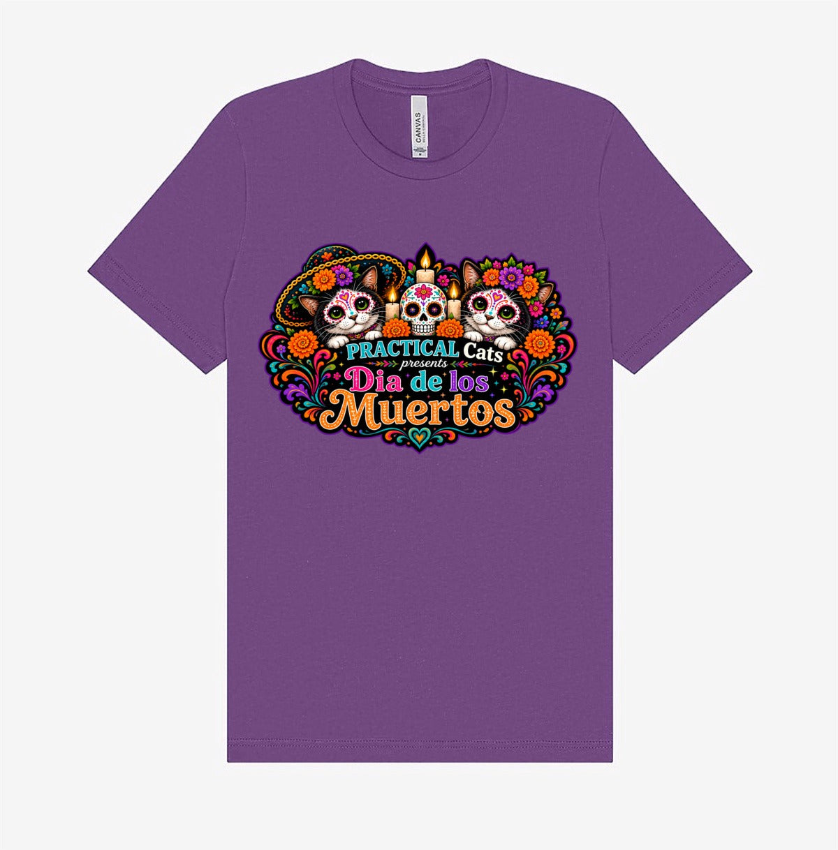 Adult Dia de los Muertos PracTICAl Cats T-Shirt #4