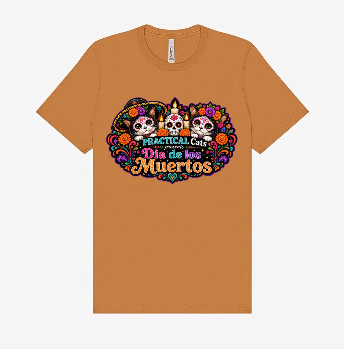 Adult Dia de los Muertos PracTICAl Cats T-Shirt #4