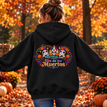 Adult Dia de los Muertos PracTICAl Cats Hoodie with Back Design #4