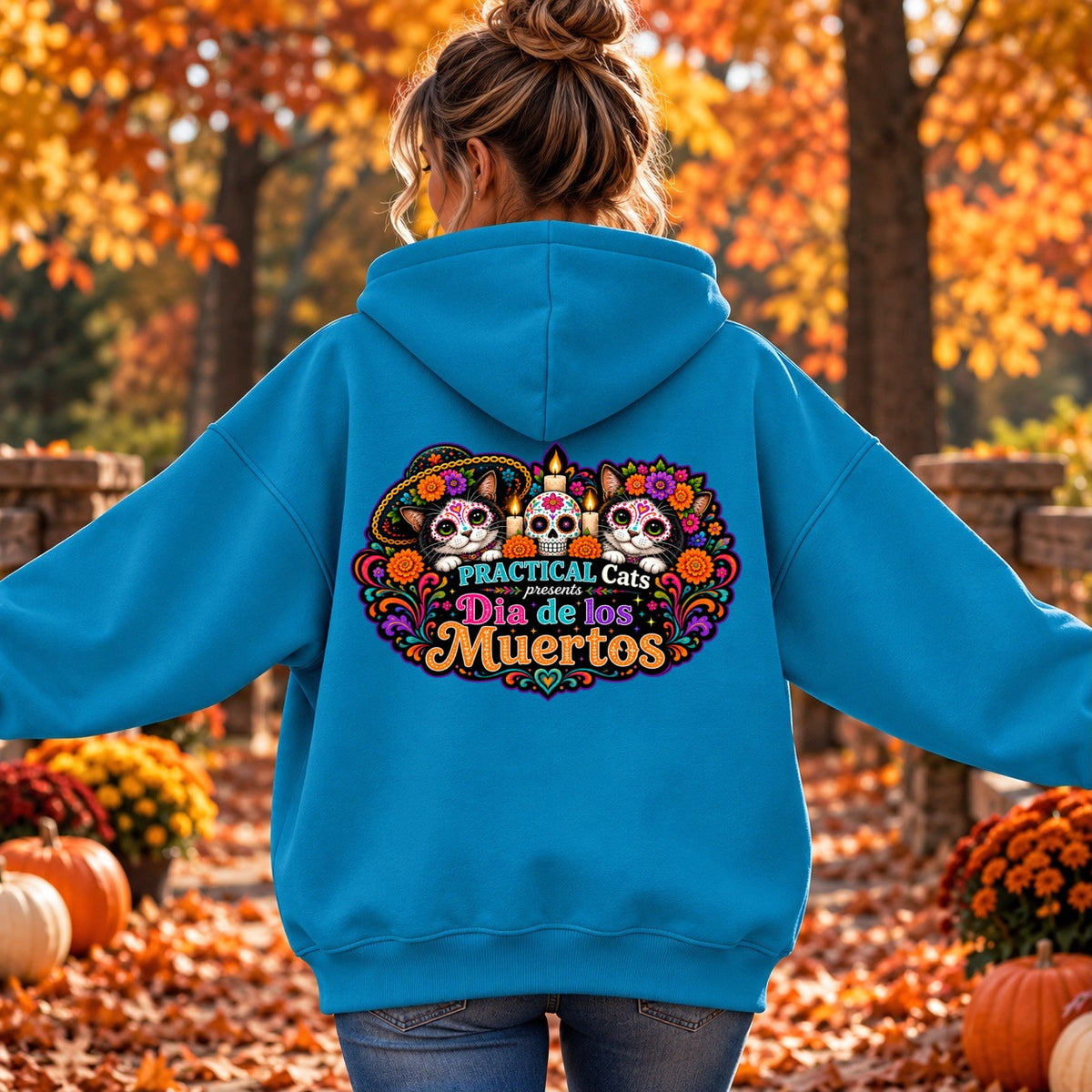 Adult Dia de los Muertos PracTICAl Cats Zip-up Hooded Sweatshirt #4
