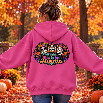 Adult Dia de los Muertos PracTICAl Cats Hoodie with Back Design #4