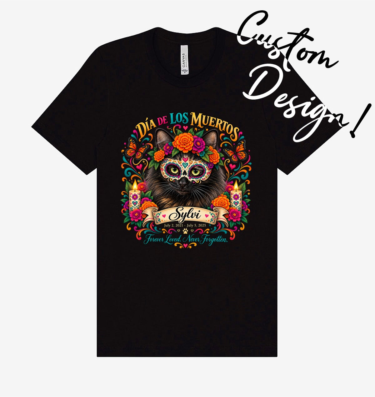 Custom Adult Dia de los Muertos PracTICAl Cats T-Shirt