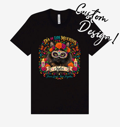 Custom Adult Dia de los Muertos PracTICAl Cats T-Shirt