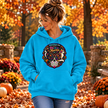 Adult Dia de los Muertos PracTICAl Cats Hoodie with Front Design #1