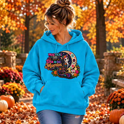 Adult Dia de los Muertos PracTICAl Cats Hoodie with Front Design #2