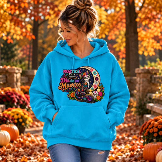Adult Dia de los Muertos PracTICAl Cats Hoodie with Front Design #2