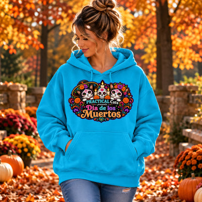 Adult Dia de los Muertos PracTICAl Cats Hoodie with Front Design #4