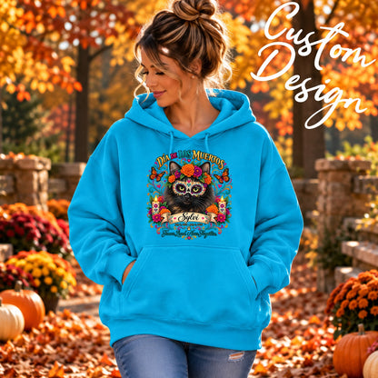 Custom Adult Dia de los Muertos PracTICAl Cats Hoodie with Front Design