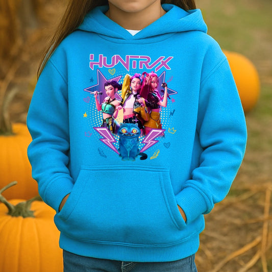 Youth K-Pop Demon Hunters Hooded Sweatshirt - Neon Blue