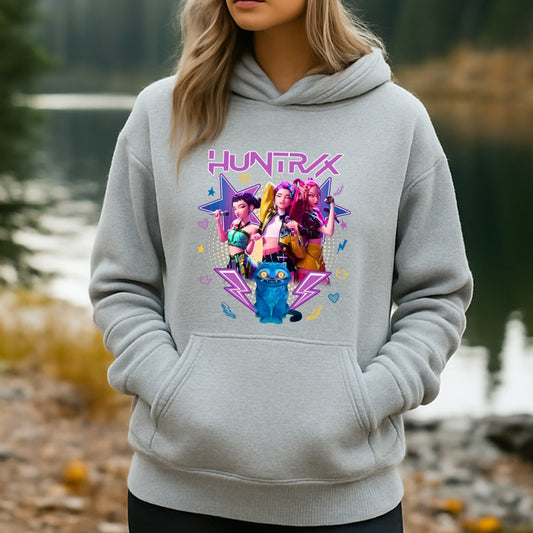 Adult K-Pop Demon Hunters Hooded Sweatshirt - Athletic Grey
