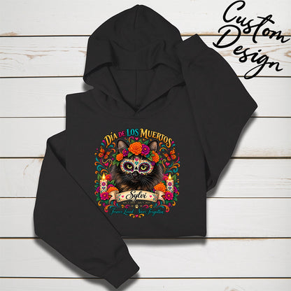 Custom Adult Dia de los Muertos PracTICAl Cats Hoodie with Front Design