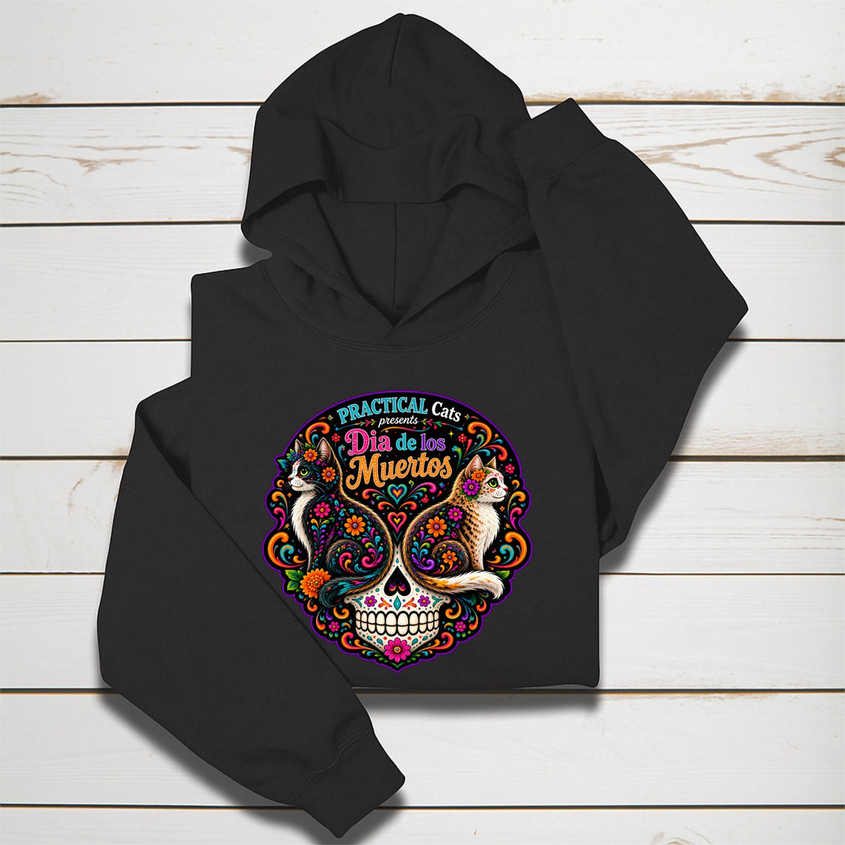 Youth Dia de los Muertos PracTICAl Cats Hoodie #1