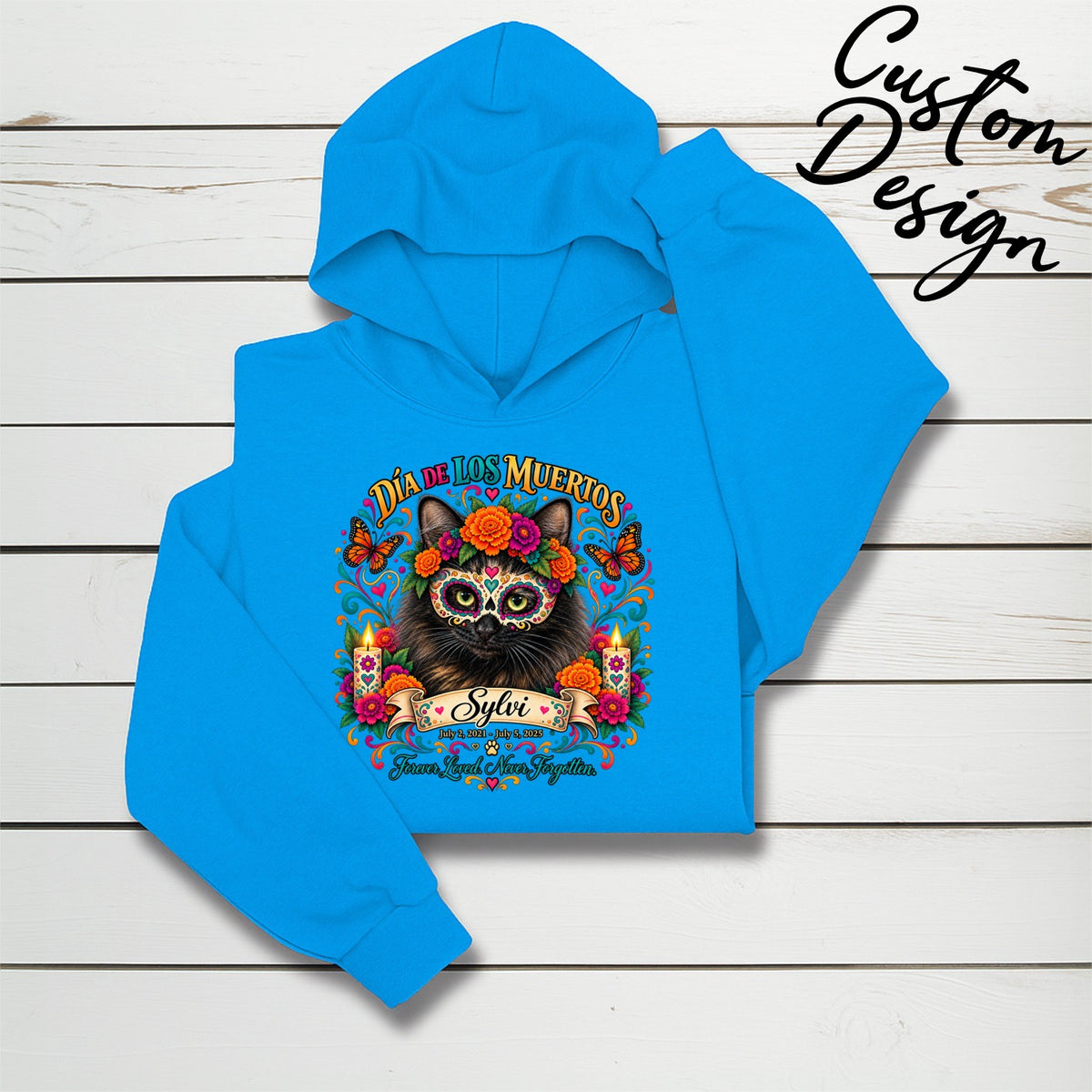Custom Adult Dia de los Muertos PracTICAl Cats Hoodie with Front Design