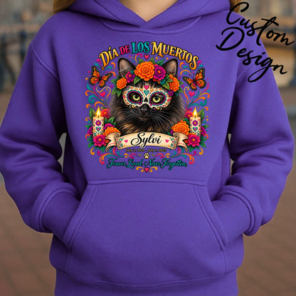 Custom Youth Dia de los Muertos PracTICAl Cats Hoodie