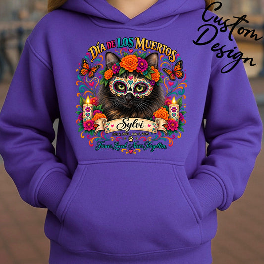 Custom Youth Dia de los Muertos PracTICAl Cats Hoodie
