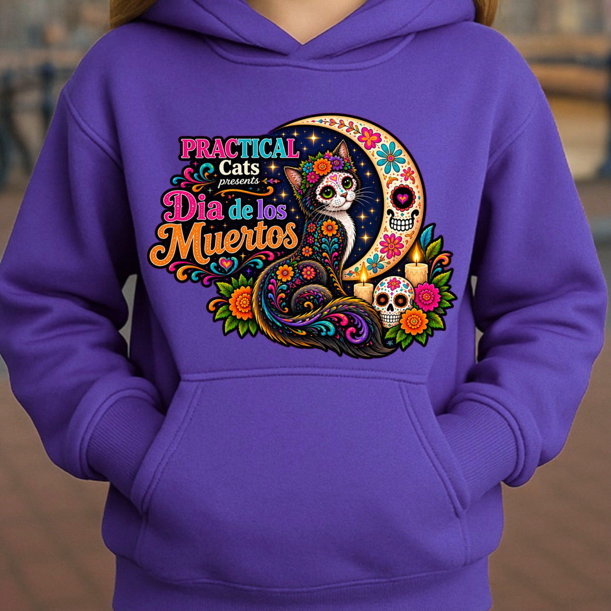 Youth Dia de los Muertos PracTICAl Cats Hoodie #2